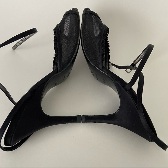 Chanel Black Mesh And Satin CC Open Toe Ankle Strap Heeled Sandals - Picture 10 of 16